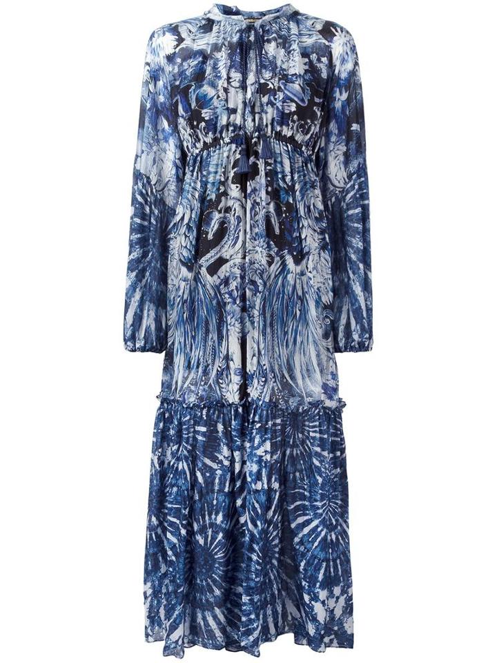 Abstract Print Drawstring Dress, Women's, Size: 42, Blue, Silk, Roberto Cavalli