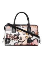 Prada Black Cartoon Lady Leather Bowling Tote - Brown