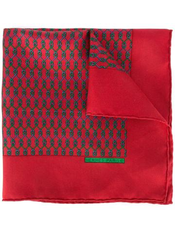 Hermès Vintage Chain Print Pocket Square, Adult Unisex, Red, Silk