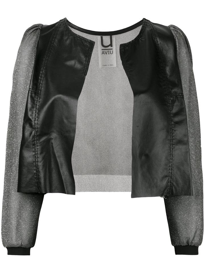 Aviù - Sheer Sleeve Cropped Jacket - Women - Leather/polyamide/spandex/elastane/metallized Polyester - L, Black, Leather/polyamide/spandex/elastane/metallized Polyester