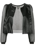 Aviù - Sheer Sleeve Cropped Jacket - Women - Leather/polyamide/spandex/elastane/metallized Polyester - L, Black, Leather/polyamide/spandex/elastane/metallized Polyester