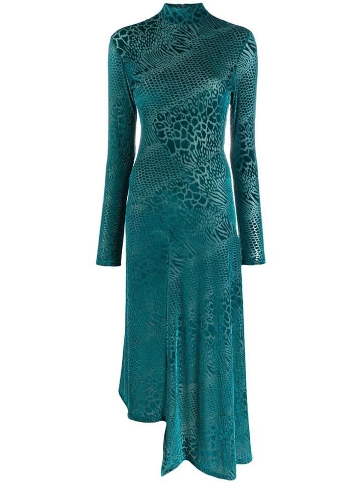 House Of Holland Asymmetric Long-sleeve Dress - Green