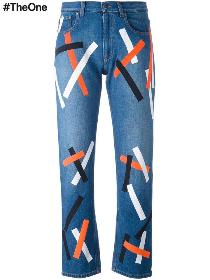 Christopher Kane Printed Bolster Jeans, Women's, Size: 24, Blue, Cotton