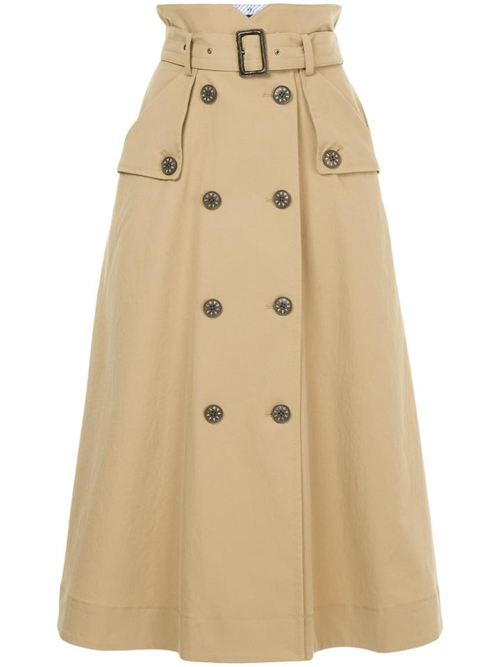 Loveless Belted Flared Midi Skirt - Brown