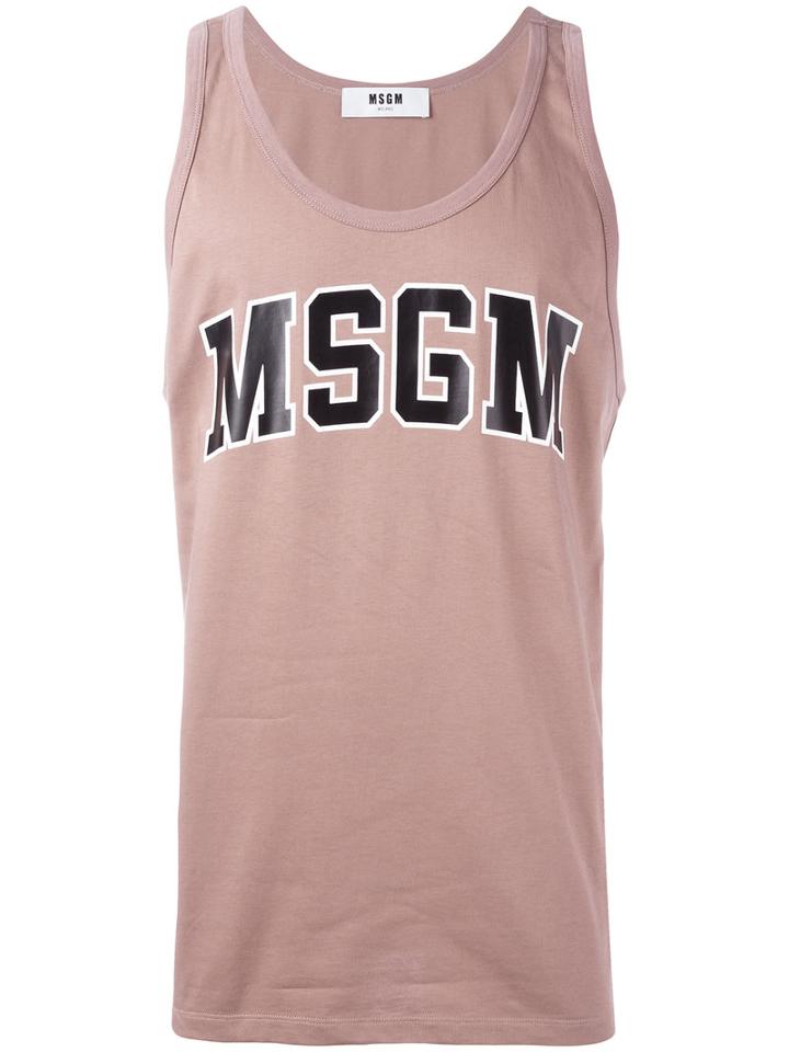 Msgm Logo Print Top, Men's, Size: Xl, Pink/purple, Cotton
