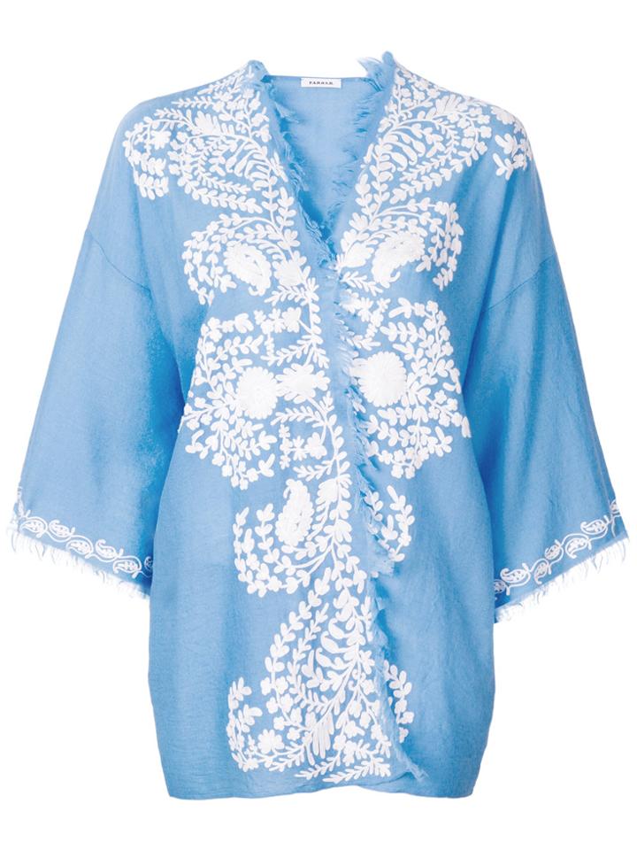 P.a.r.o.s.h. Contrast Embroidered Kimono Jacket - Blue