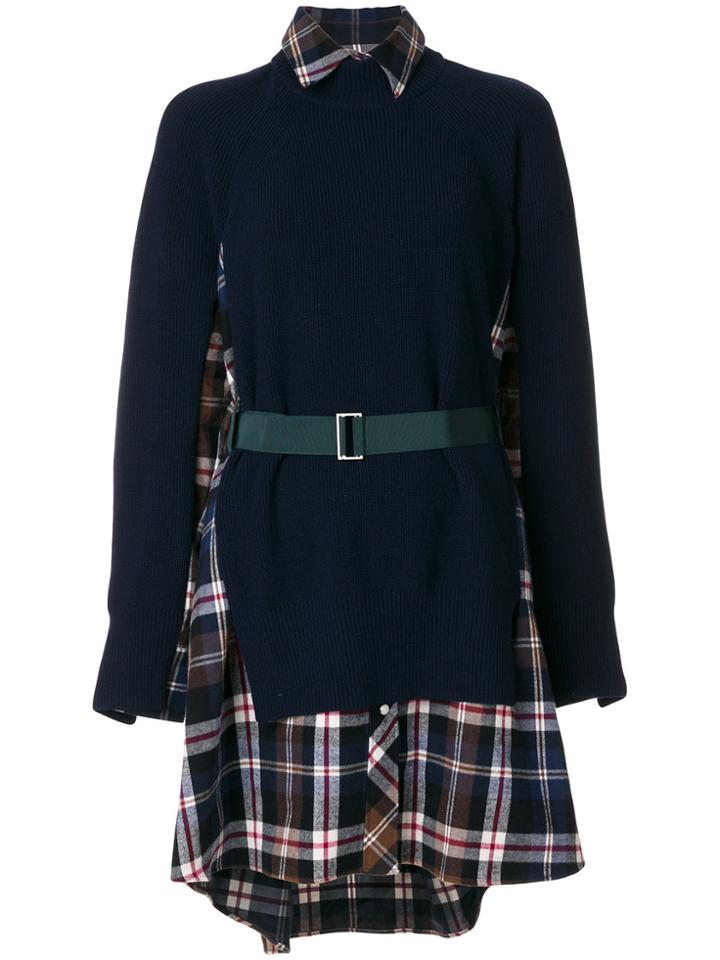 Sacai Fusion Checked Sweater Dress - Blue