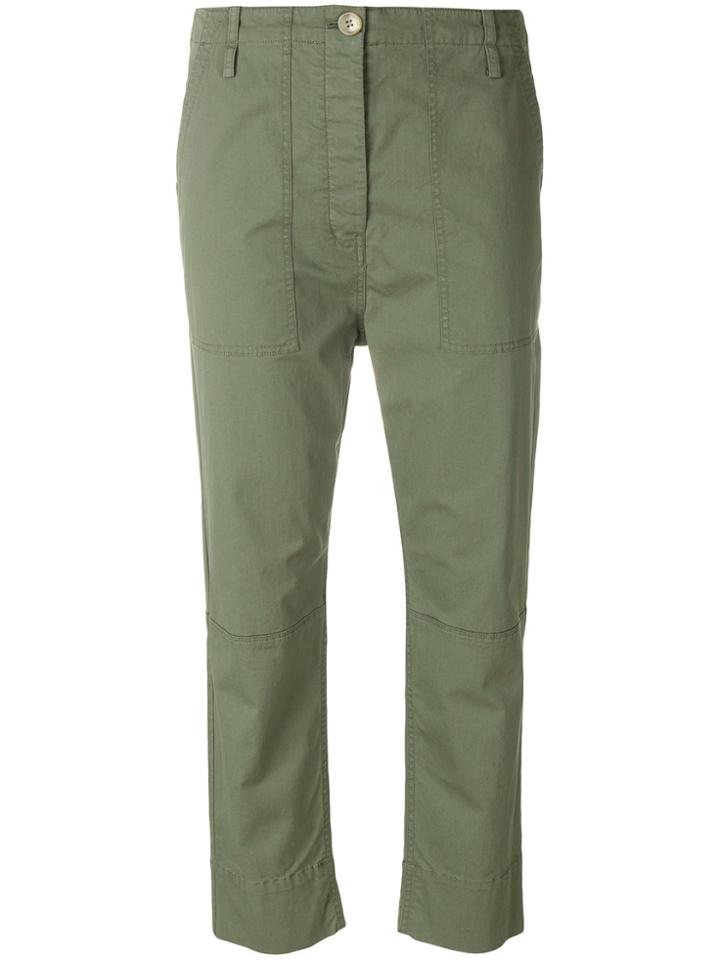 Theory Cropped Spring Cargo Trousers - Green