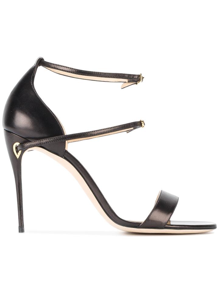 Jennifer Chamandi Black Leather Rolando 105 Sandals