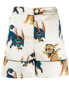 Kirin Dragon Print Shorts - Neutrals