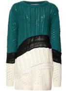 Prabal Gurung Chunky Knit Colour Block Jumper, Women's, Size: Medium, Green, Cashmere