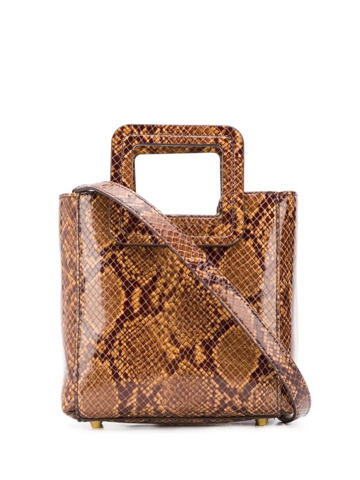 Staud Mini Shirley Snakeskin Tote - Brown