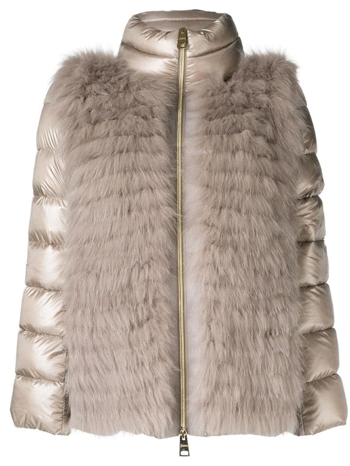Herno Fur Detail Puffer Jacket - Neutrals