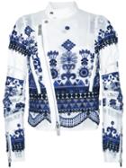 Sacai Embroidered Organza Biker Jacket, Women's, Size: 1, White, Polyester