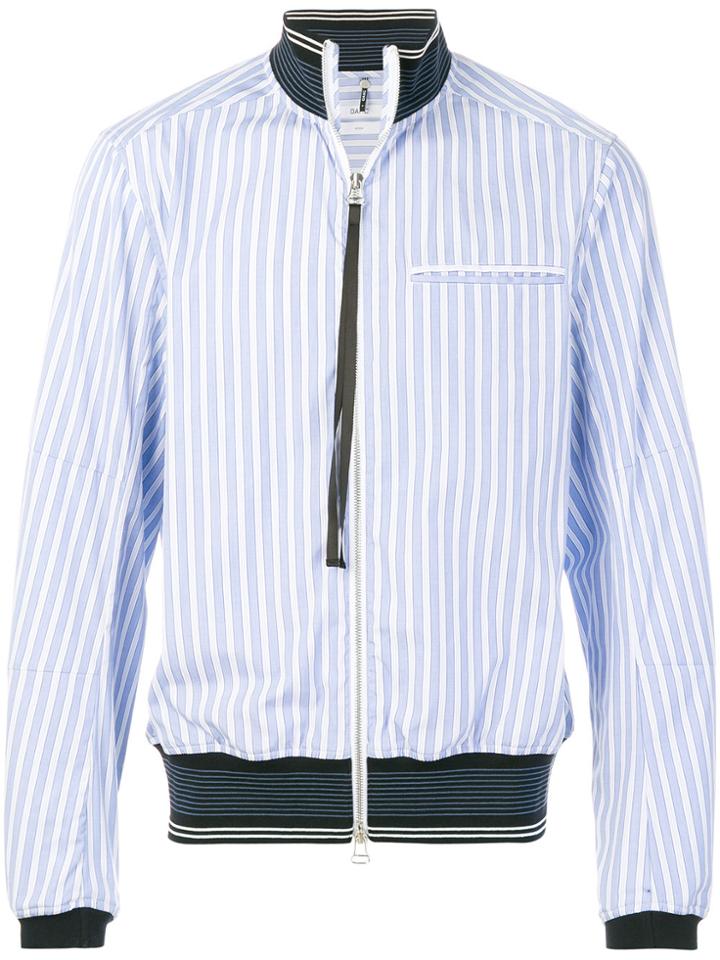 Oamc Striped Shirt Bomber Jacket - Blue