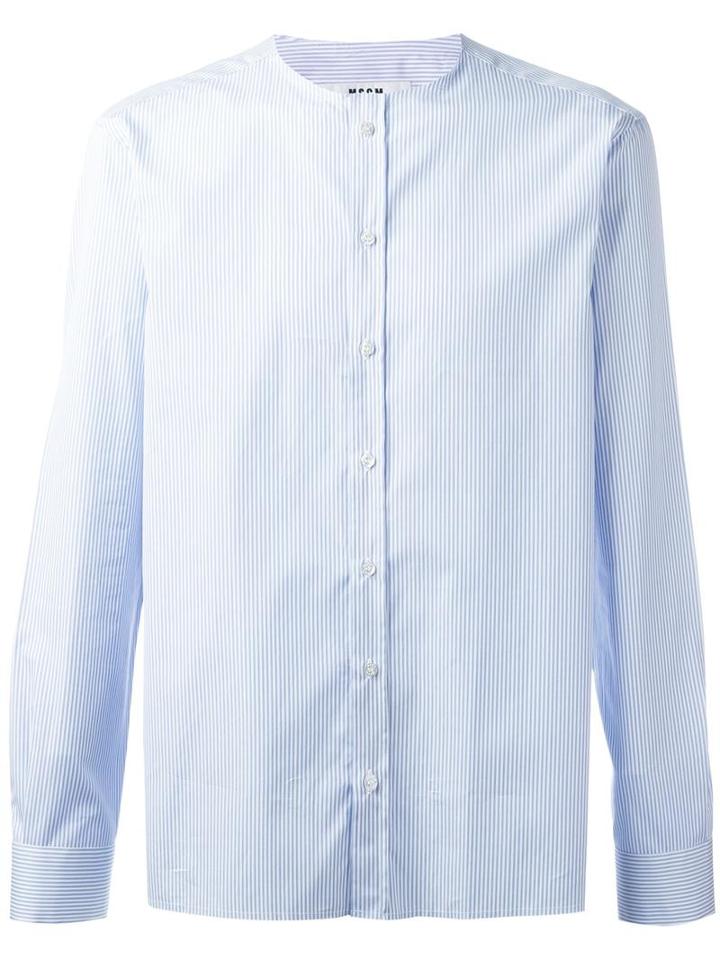 Msgm Band Collar Shirt, Men's, Size: 42, Blue, Cotton