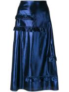Burberry Ruffle Detail Lamé Skirt - Blue