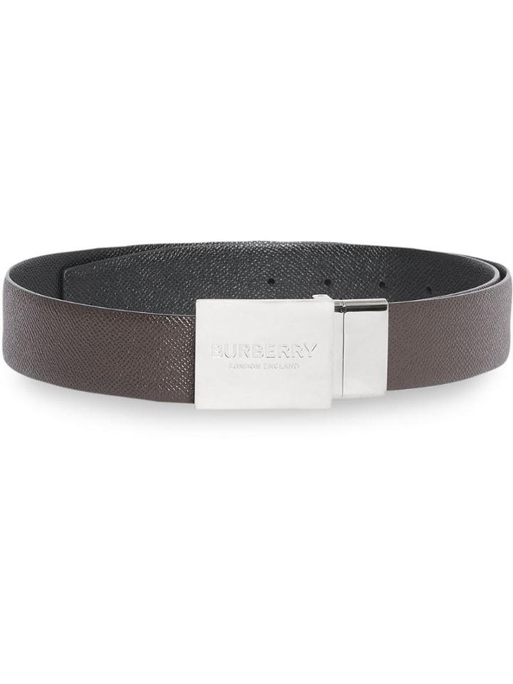 Burberry Reversible Plaque Buckle Grainy Leather Belt - Brown