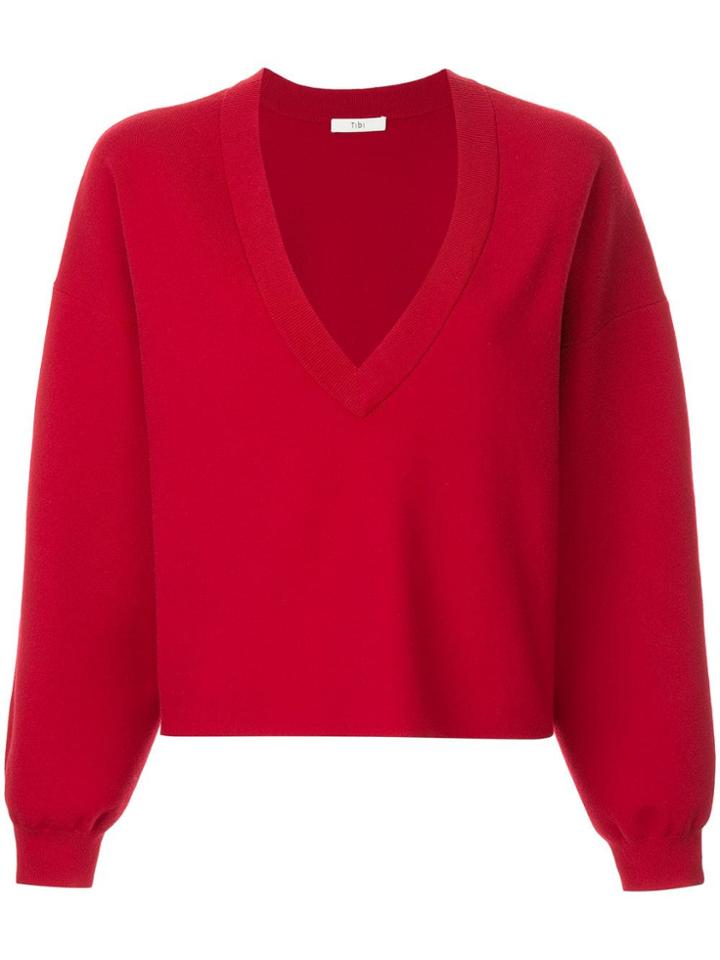 Tibi Sculpted V-neck Pullover - Red