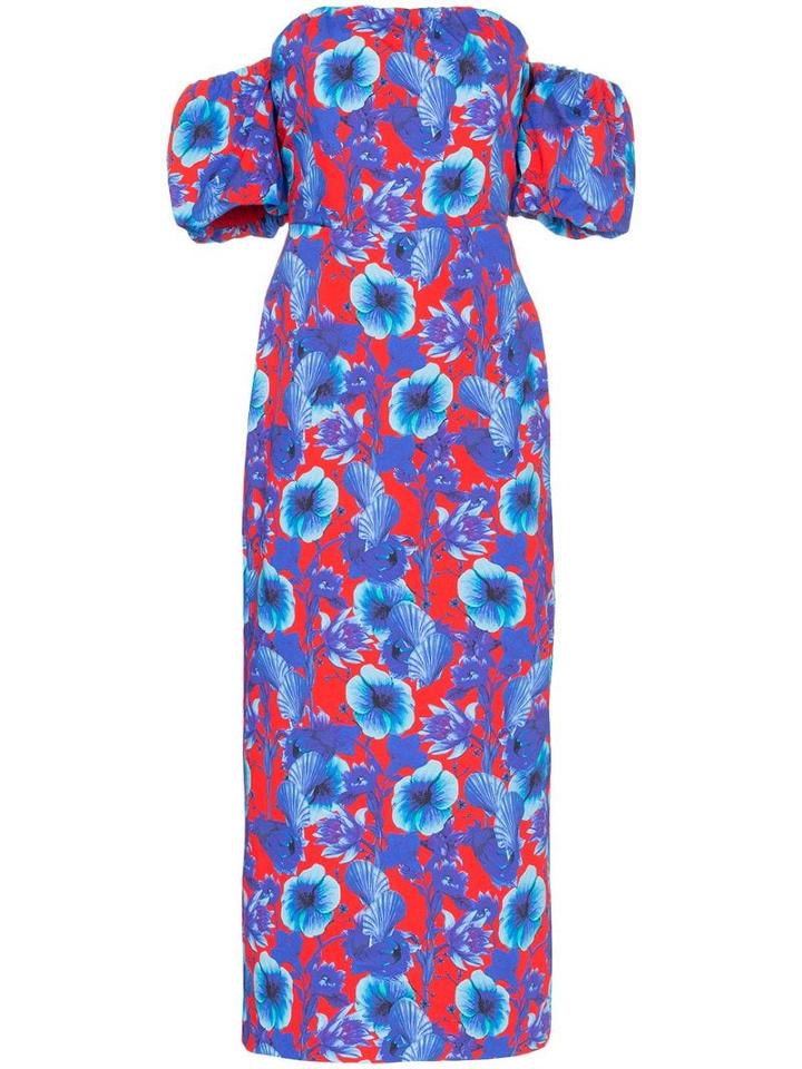 Borgo De Nor Floral-print Bardot Dress - Blue