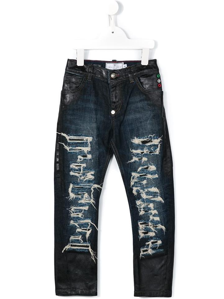 Philipp Plein Kids Distressed Jeans, Boy's, Size: 10 Yrs, Blue