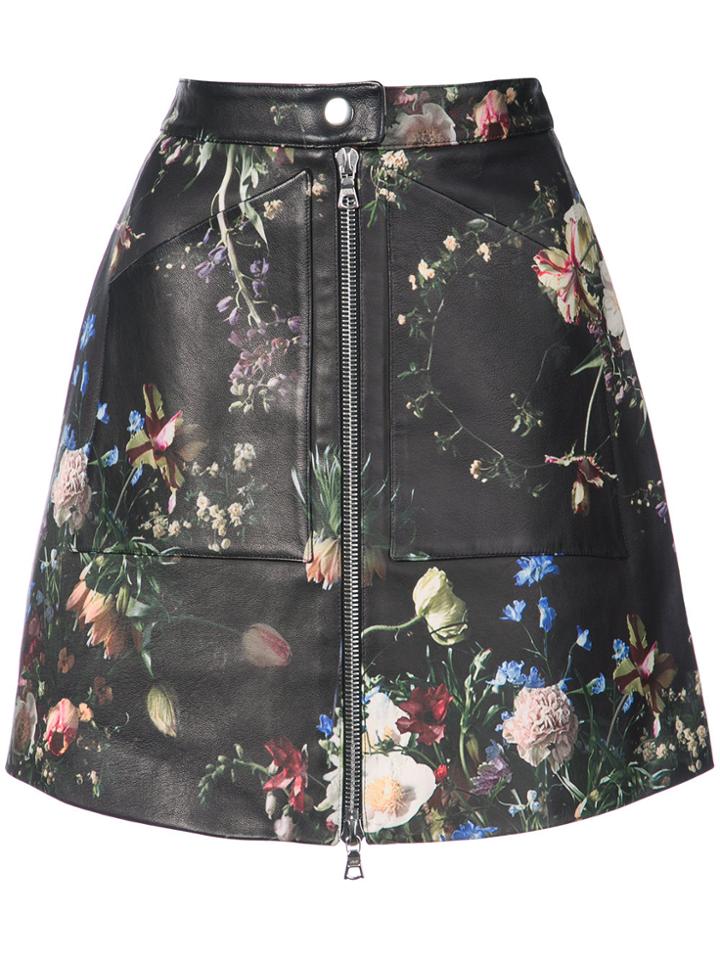 Adam Lippes Floral Print Zip Detail Skirt - Black