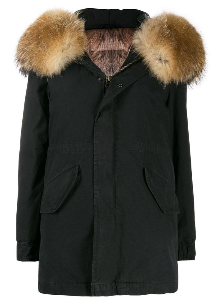Mr & Mrs Italy Fur-hood Parka Coat - Black