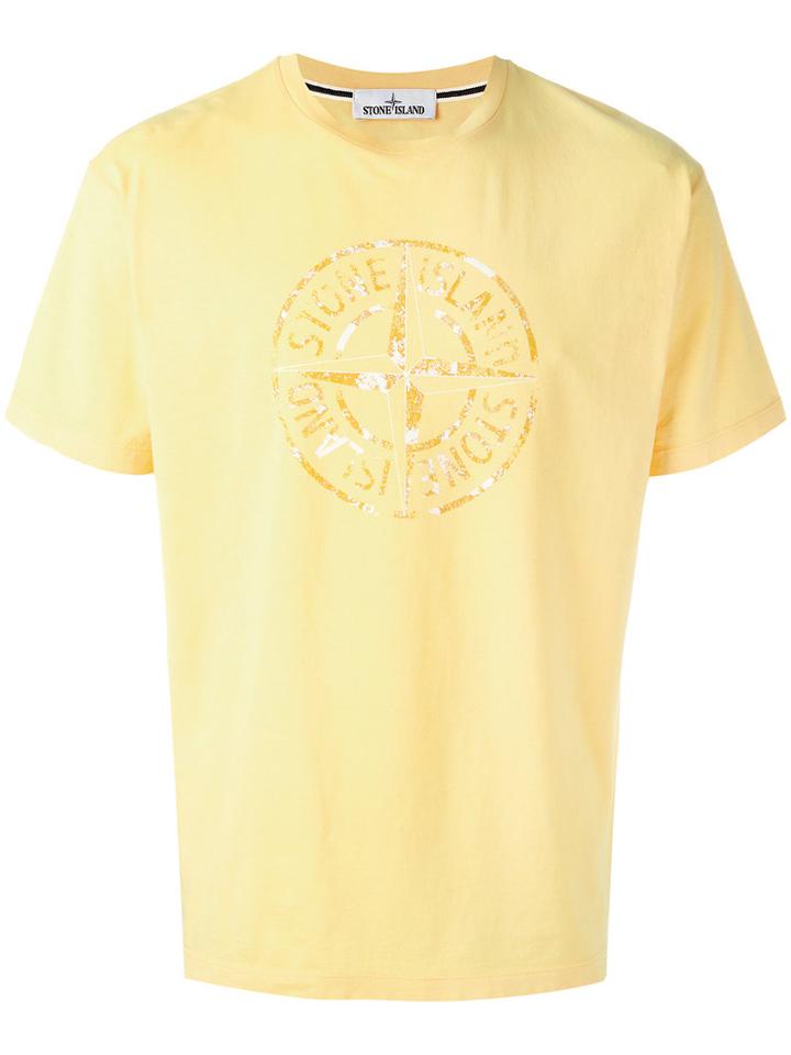 Stone Island Logo Print T-shirt, Men's, Size: Medium, Yellow/orange, Cotton
