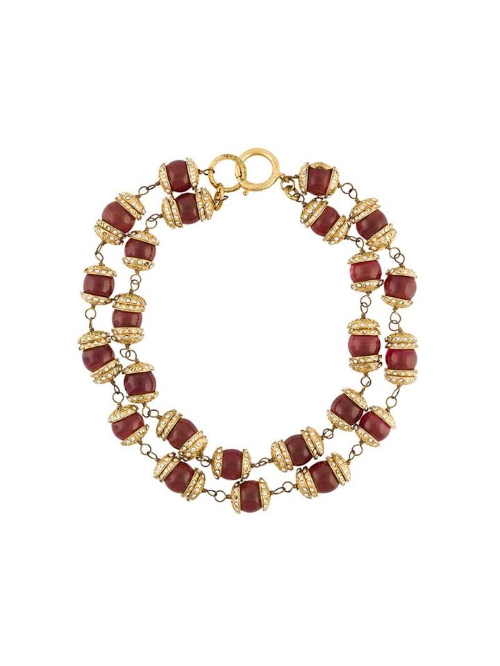 Chanel Vintage Filigree Gripoix Choker, Women's, Red