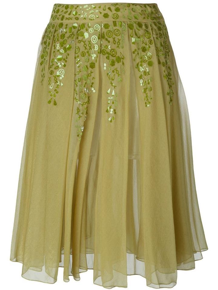 Romeo Gigli Pre-owned Embellished Pleated Skirt - Green