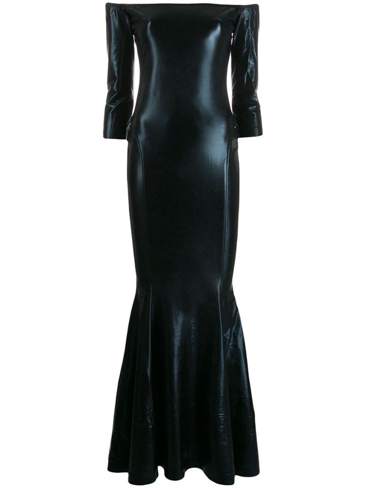 Norma Kamali Off Shoulder Sheen Maxi Dress - Black