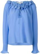 Stella Mccartney Ruffled Neck Fastening Blouse, Women's, Size: 40, Blue, Silk