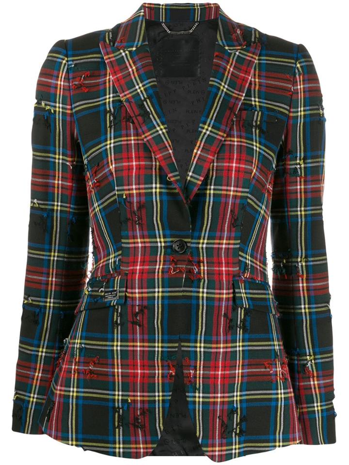 Philipp Plein Star Stitched Tartan Blazer - Black