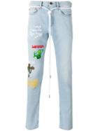 Off-white Multiple Prints Skinny Jeans, Men's, Size: 34, Blue, Cotton/spandex/elastane/polyester