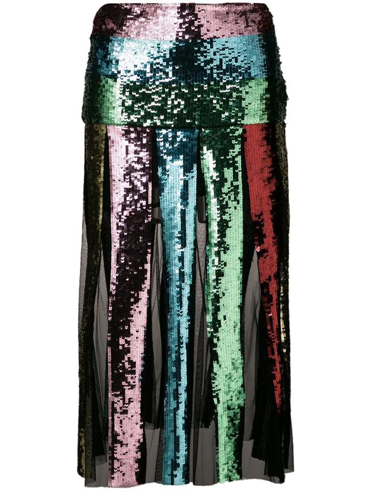 Circus Hotel Striped Sequin Skirt - Black