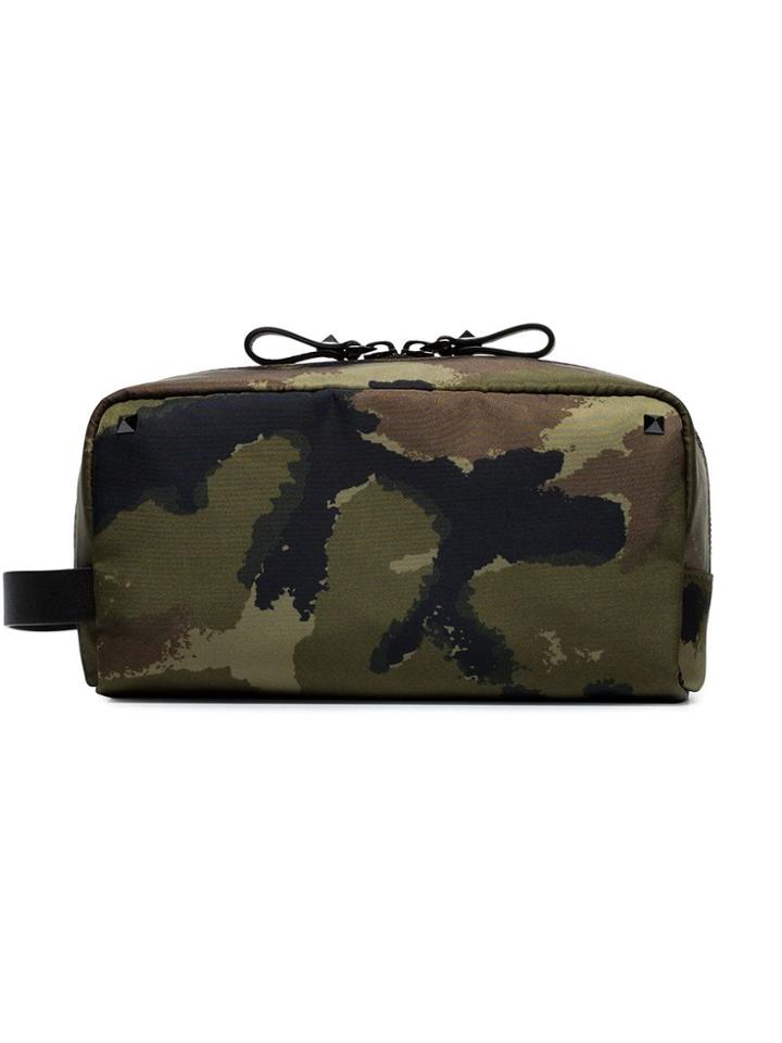 Valentino Green, Black And Brown Garavani Camouflage Print Wash Bag