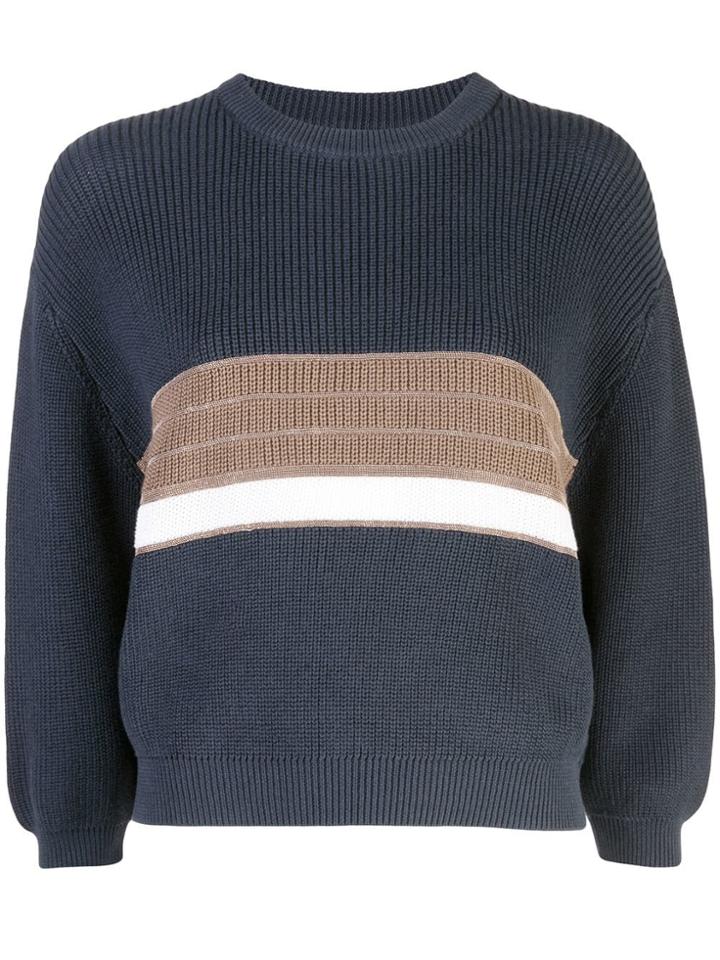 Brunello Cucinelli Striped Chunky Knit Jumper - Blue