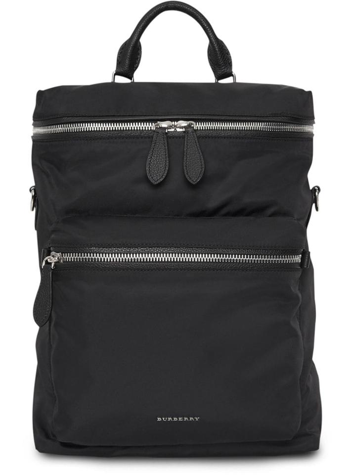 Burberry Zip-top Leather Trim Showerproof Backpack - Black