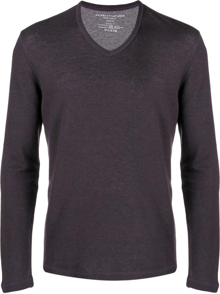 Majestic Filatures V-neck Fine-knit Jumper - Grey