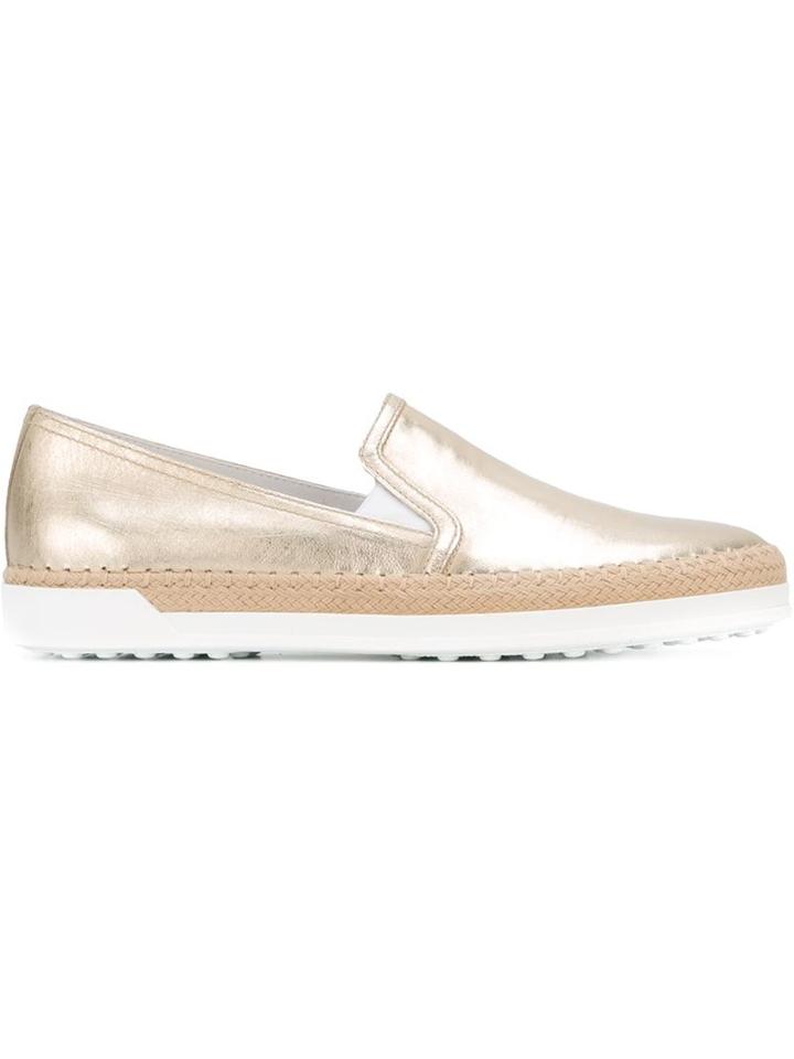 Tod S Braided Trim Slippers, Women's, Size: 41, Grey, Calf Leather/rubber