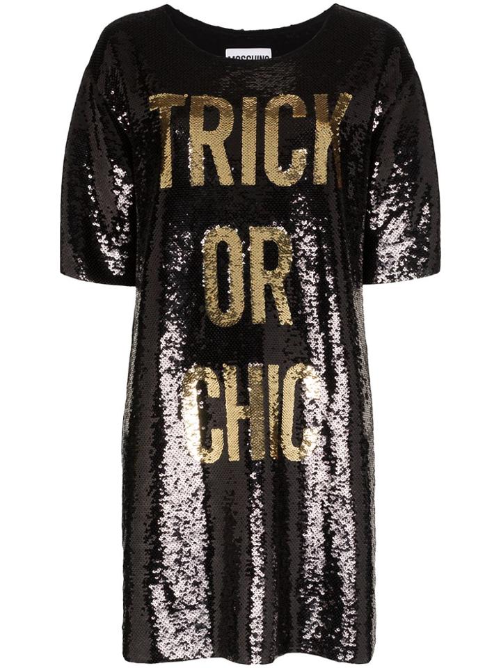 Moschino Slogan Sequinned Mini Dress - Black