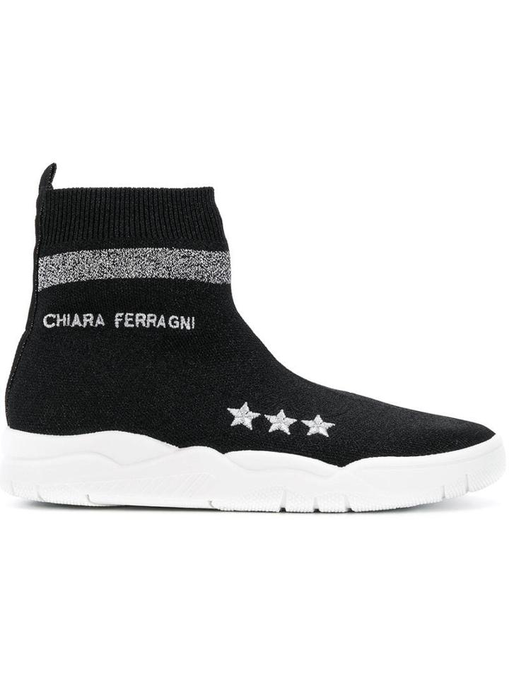 Chiara Ferragni Logo Sock Sneakers - Black