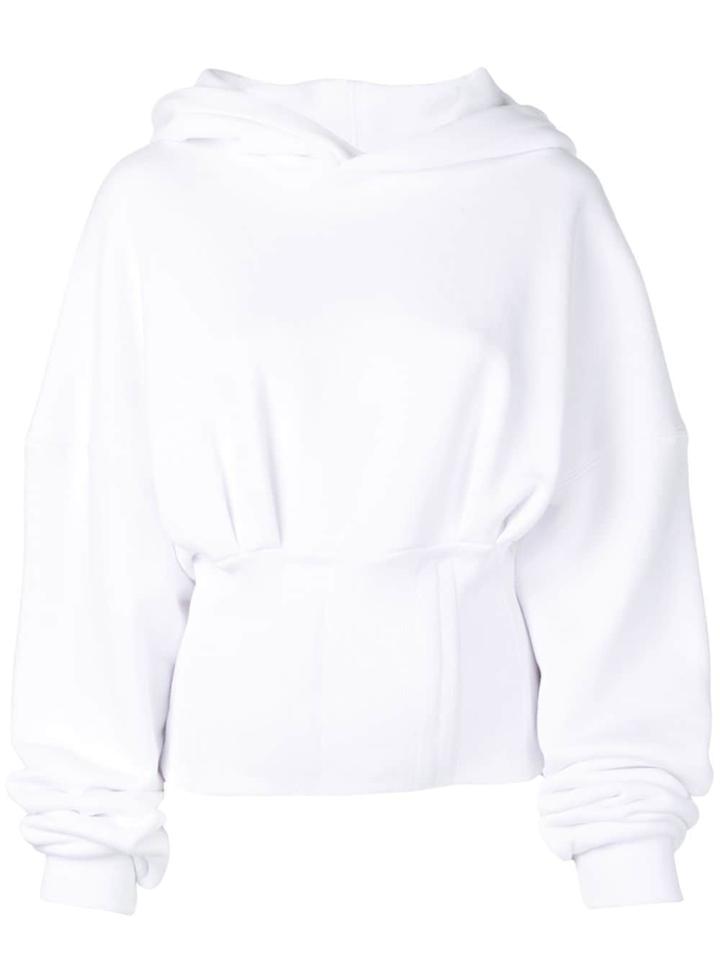 Amiri Cropped Ruched Hoodie - White