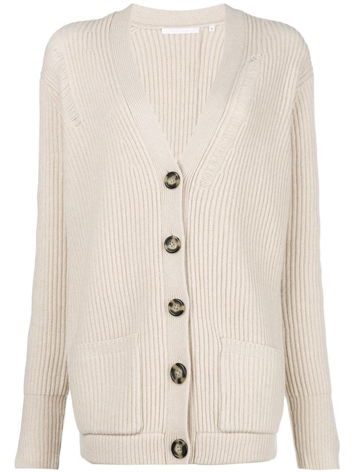 Helmut Lang Ribbed Mid-length Cardigan - Nude & Neutrals