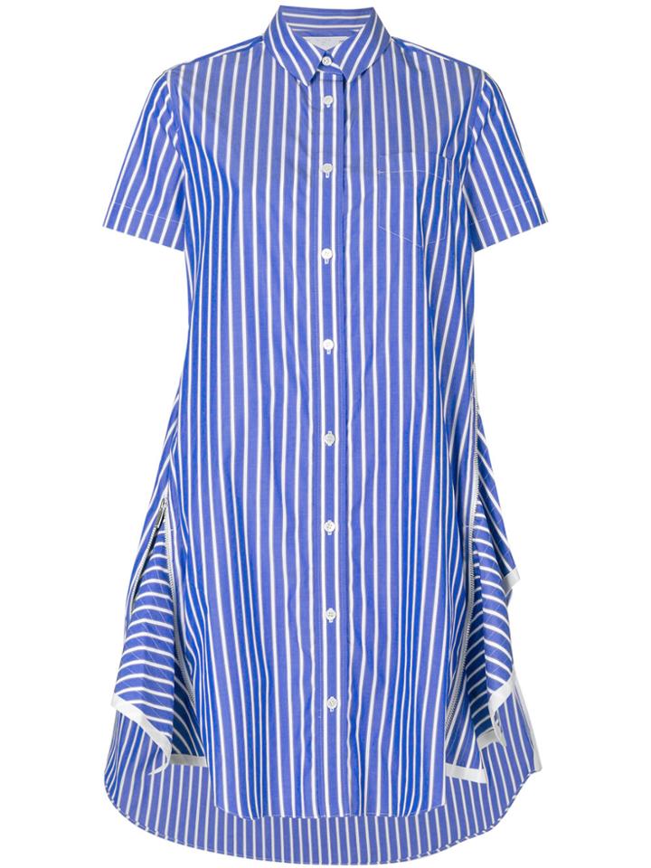 Sacai Striped Poplin Shirt Dress - Blue
