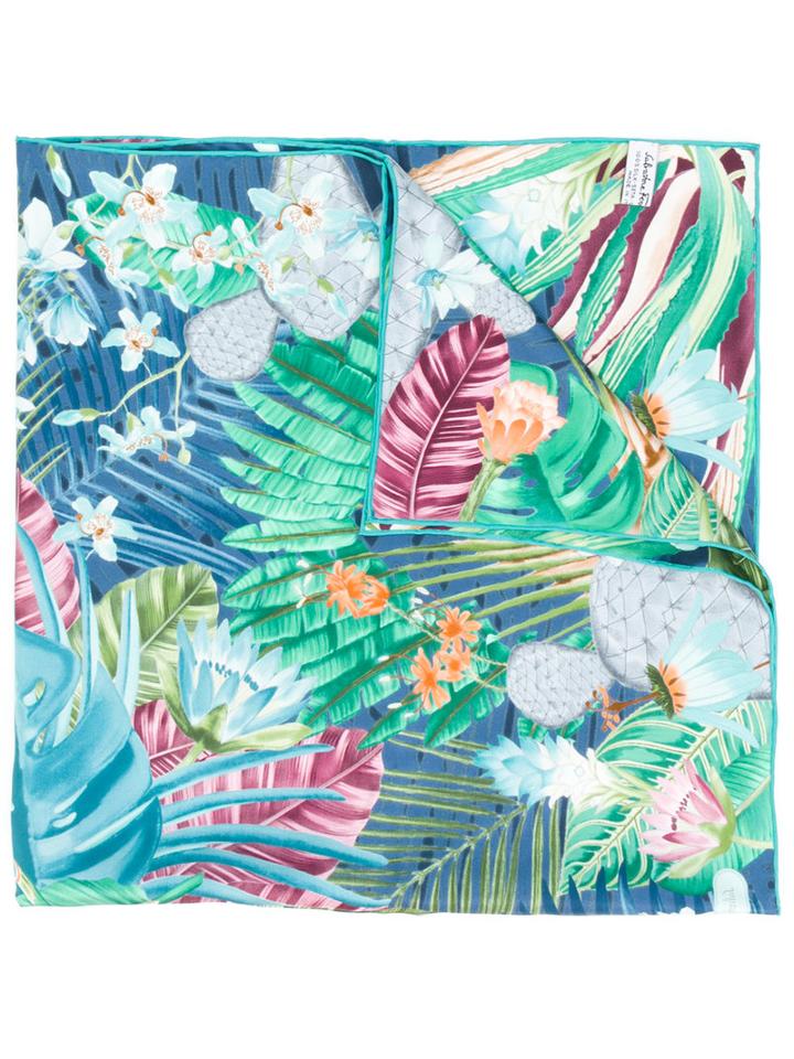 Salvatore Ferragamo - Floral Silk Scarf - Women - Silk - One Size, Blue, Silk