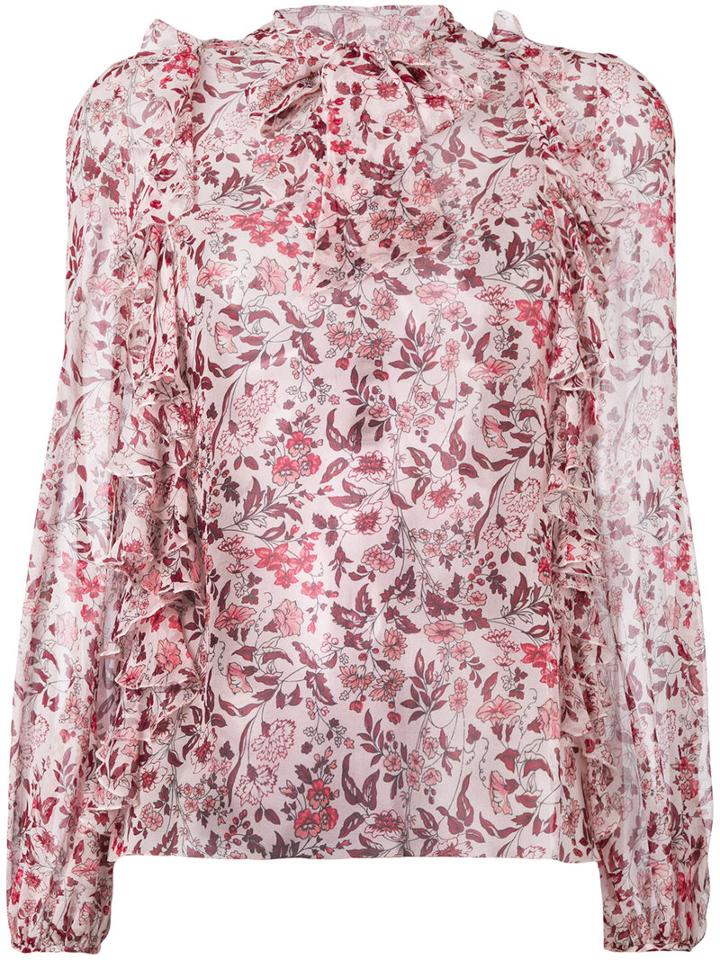 Giambattista Valli - Printed Frill Trim Blouse - Women - Silk - 42, Pink/purple, Silk
