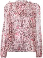 Giambattista Valli - Printed Frill Trim Blouse - Women - Silk - 42, Pink/purple, Silk