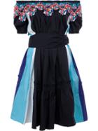 Peter Pilotto - Off-shoulders Belted Dress - Women - Cotton/polyamide/spandex/elastane - 8, Blue, Cotton/polyamide/spandex/elastane