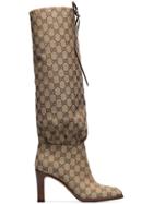 Gucci Brown Lisa 85 Knee High Drawstring Gg Logo Boots - Neutrals
